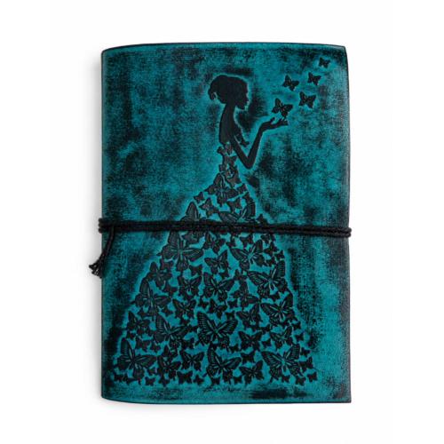 Notebook Leather Bound Butterfly Dress Sea-Blue 13 x 18cm