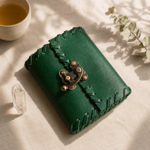 Green Leather Notebook Journal with Clasp 8 x 10cm