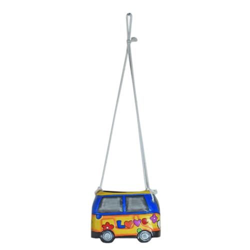 Hanging wooden planter campervan blue yellow love