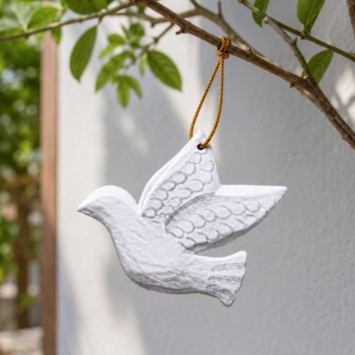 Handmade Albesia Wood Dove Christmas Decoration
