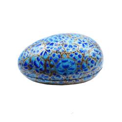 Egg Shaped Trinket Box Floral Bright Blue Papier Mâché 12cm