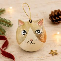 Cat Hanging Decoration Papier Mâché Light Brown 5cm