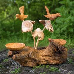 Handcrafted Wooden Birds on Toadstools Ornament
