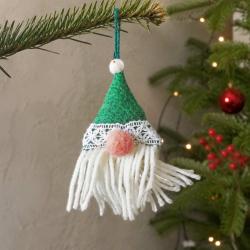 Hanging Decoration Handcrafted Felt Santa Gnome Green Hat