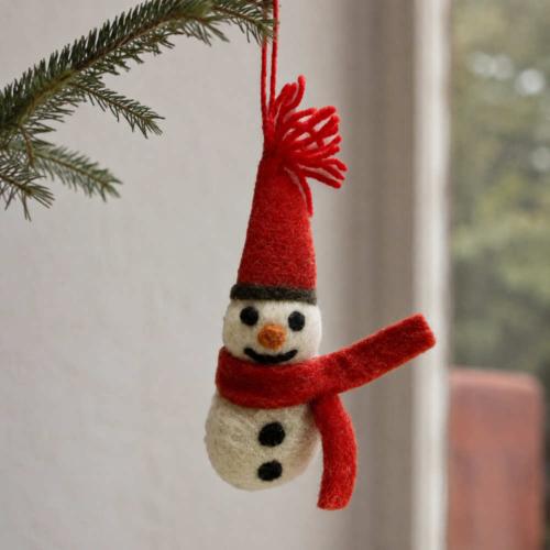 Hanging Decoration Handcrafted Felt Snowman + Scarf 7 x 12cm