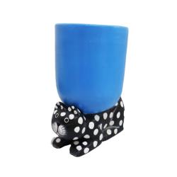 Planter or Bottle Holder on Cat Stand Albesia Wood 22x12x20cm