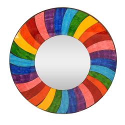 Mirror round with mosaic surround 40cm rainbow waves