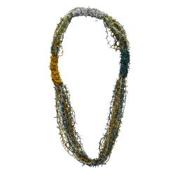 Necklace, Recycled Shrimp Net Tied Up Green Yellow Grey