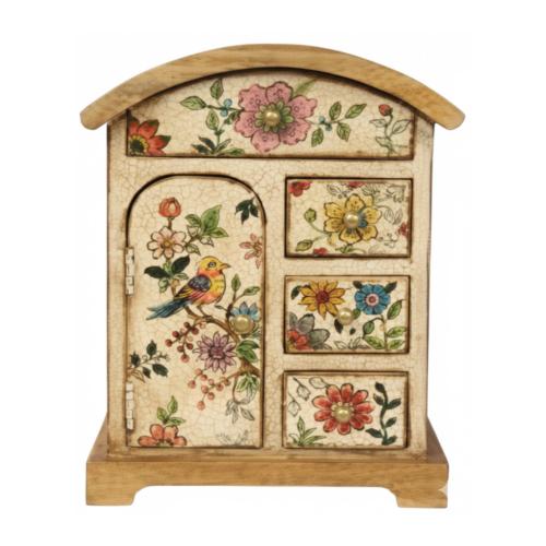 Mini Chest Mango Wood 1 Door + 4 Drawers Garden 20x13x26cm