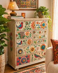 10 Drawer Chest Hand Painted Wood Storage Cabinet 74x32x90cm