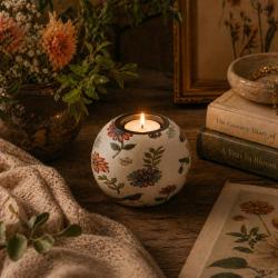 Tealight Candle Holder Hand Painted Wood Floral 9x9x6.5cm