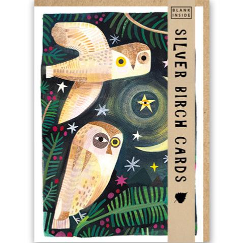 Greetings Card, Owls and Moon, 12.5x18cm