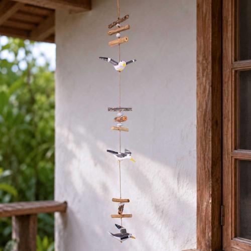 Mobile Hanging Decoration Albesia Wood Seagulls