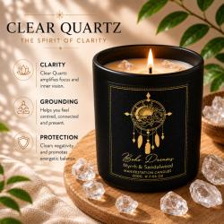 Candle with Gemstone Esoteric Boho Dreams, Myrrh and Sandalwood 120g