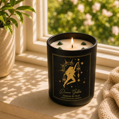 Candle with Gemstone Esoteric Divine Goddess, Jasmine and Oud 120g