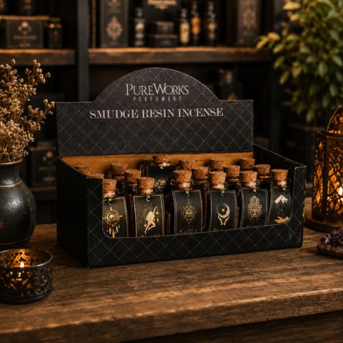 Smudge Resin Incense Esoteric Display Unit With 18 Bottles