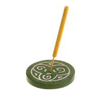 Incense holder, soapstone, Celtic green