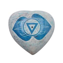 Pebble / incense holder heart carved soapstone, chakra third eye 5.5cm