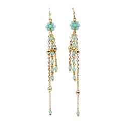 Earrings aqua and gold colour with flower