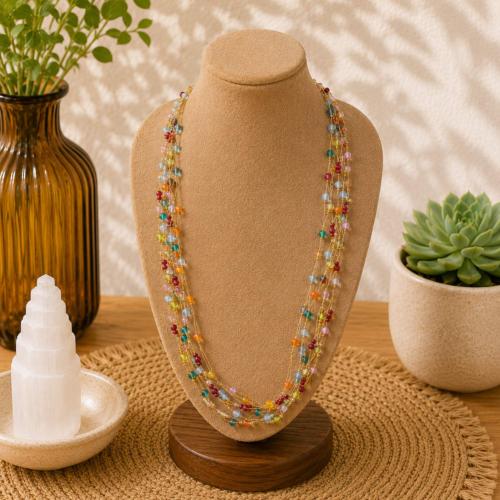 Necklace Small Beads Multicoloured on Gold Coloured Strands