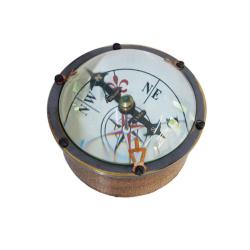 Explorer's Compass Magnifying Glass Telescope in Wooden Box