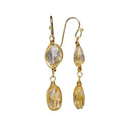 Earrings double drop citrine