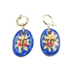 Earrings Ceramic Oval Sun Face