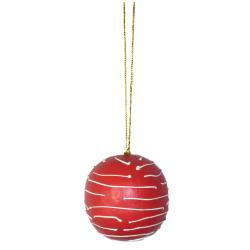 Hanging Christmas Bauble, Albesia Wood Red With Stripes 6cm