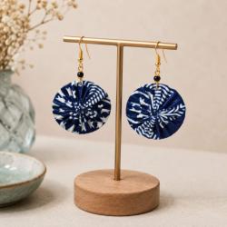 Earrings, fabric covered bottle tops, assorted