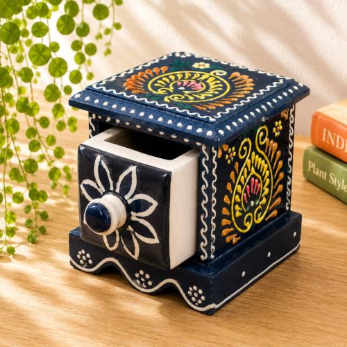 Mini Chest Mango Wood Black 1 Ceramic Drawer 10x10x10cm