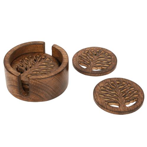 Coaster set (4) mango wood tree of life