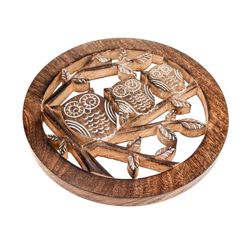 Trivet mango wood, owls 20cm