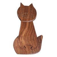Cat shaped puzzle box, sheesham wood 17cm