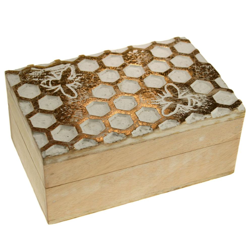 Jewellery/trinket box, mango wood design 15x10x7cm