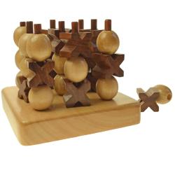 Wooden 3D noughts and crosses tic-tac-toe game sheesham wood 13x13x11