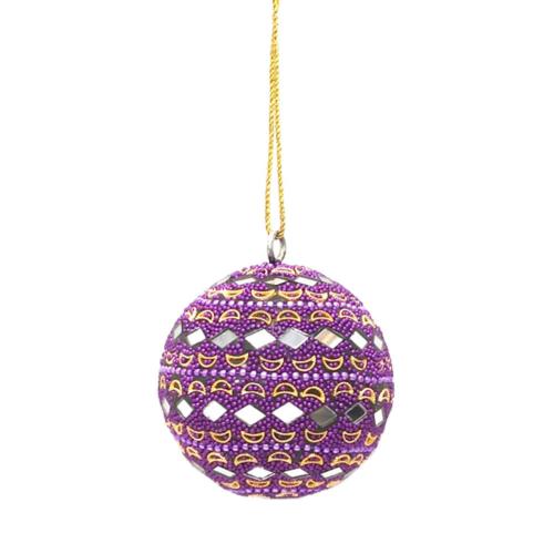 Bauble Beaded With Mirrors Purple 7cm