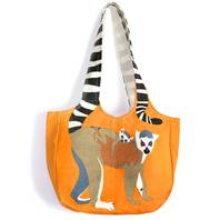 Shoulder bag, cotton, ring-tail lemur