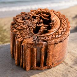 Dragon and Moon Puzzle Box Suar Wood