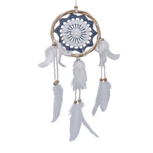 Dreamcatcher on rattan frame, 12cm diameter white grey