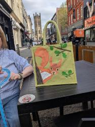 Jute shopping bag, square, squirrel