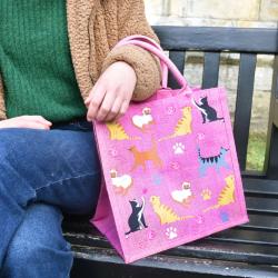 Jute shopping bag, Cats light pink 30x30cm