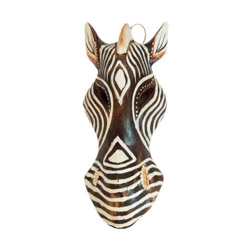 Mask Albesia Wood Zebra White Stripes on Brown 20cm