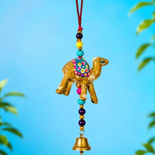 Camel Hanging with Bell Recycled Plastic Brown Blue