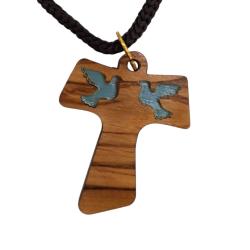 Cross with Two Doves Pendant Olive Wood