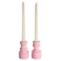 Candlestick/holder hand carved eco-friendly mango wood pink 10cm height asstd