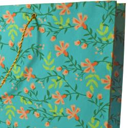 Gift Bag Handmade Paper Floral Design on Teal 38 x 28 x 10cm