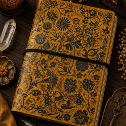 Notebook Leather Bound Floral Yellow 13 x 18cm