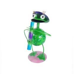 Frog Flautist Metal 14x12x22cm