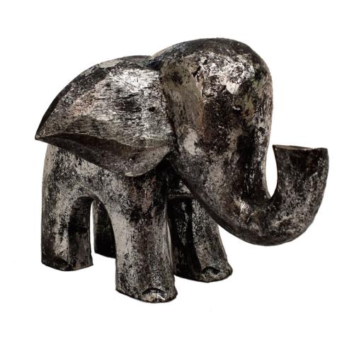 Wooden elephant silver colour, 18 x 18 x 15cm