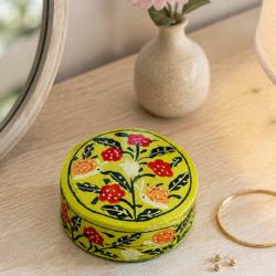 Trinket Box Round Papier Mâché Snails and Flowers 8cm